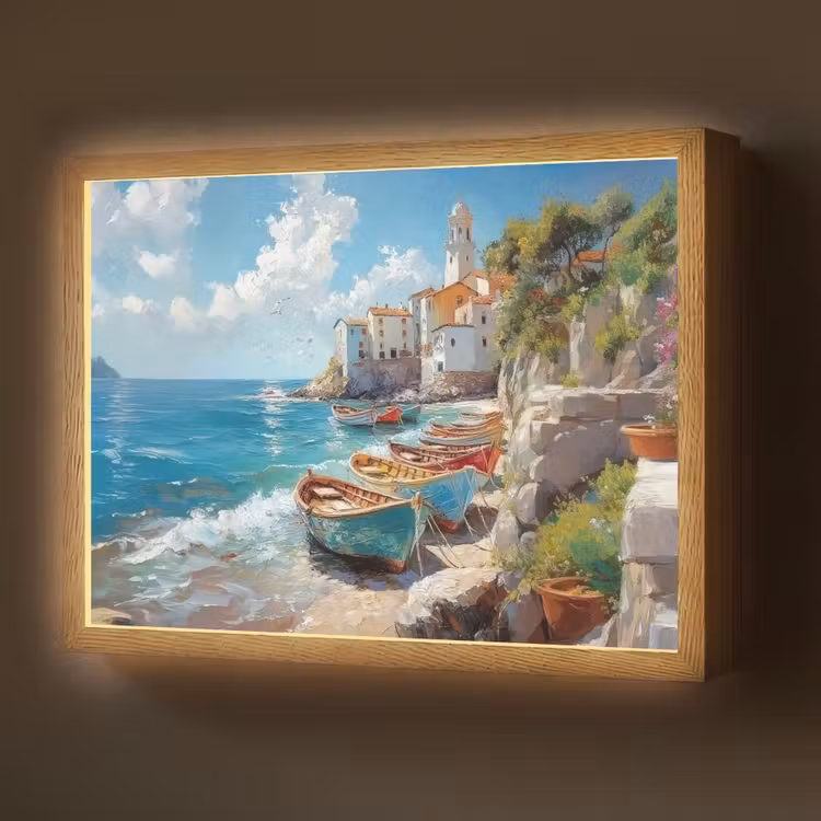 Lightbox - Wandlamp - Boten - Rotsen - Zee - Zon — 1