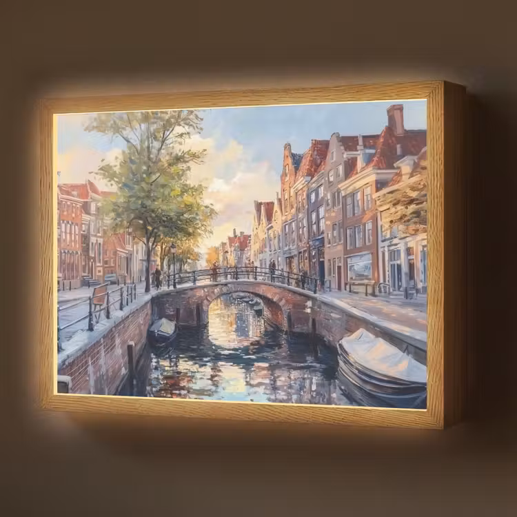Lightbox - Wandlamp - Brug - Stad - Huizen - Boot — 1