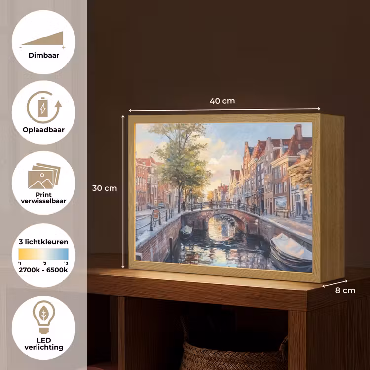 Lightbox - Wandlamp - Brug - Stad - Huizen - Boot — 10