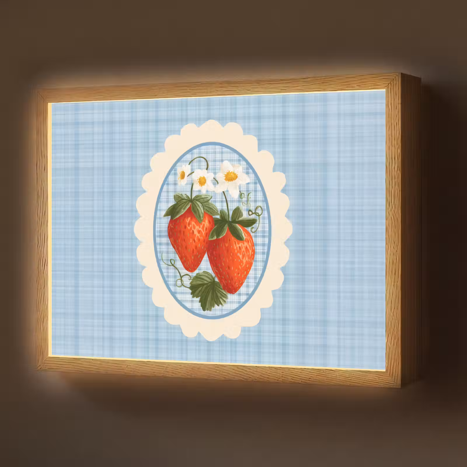 Lightbox - Wandlamp - Aardbeien - Lijst - Rood - Geruit — 1