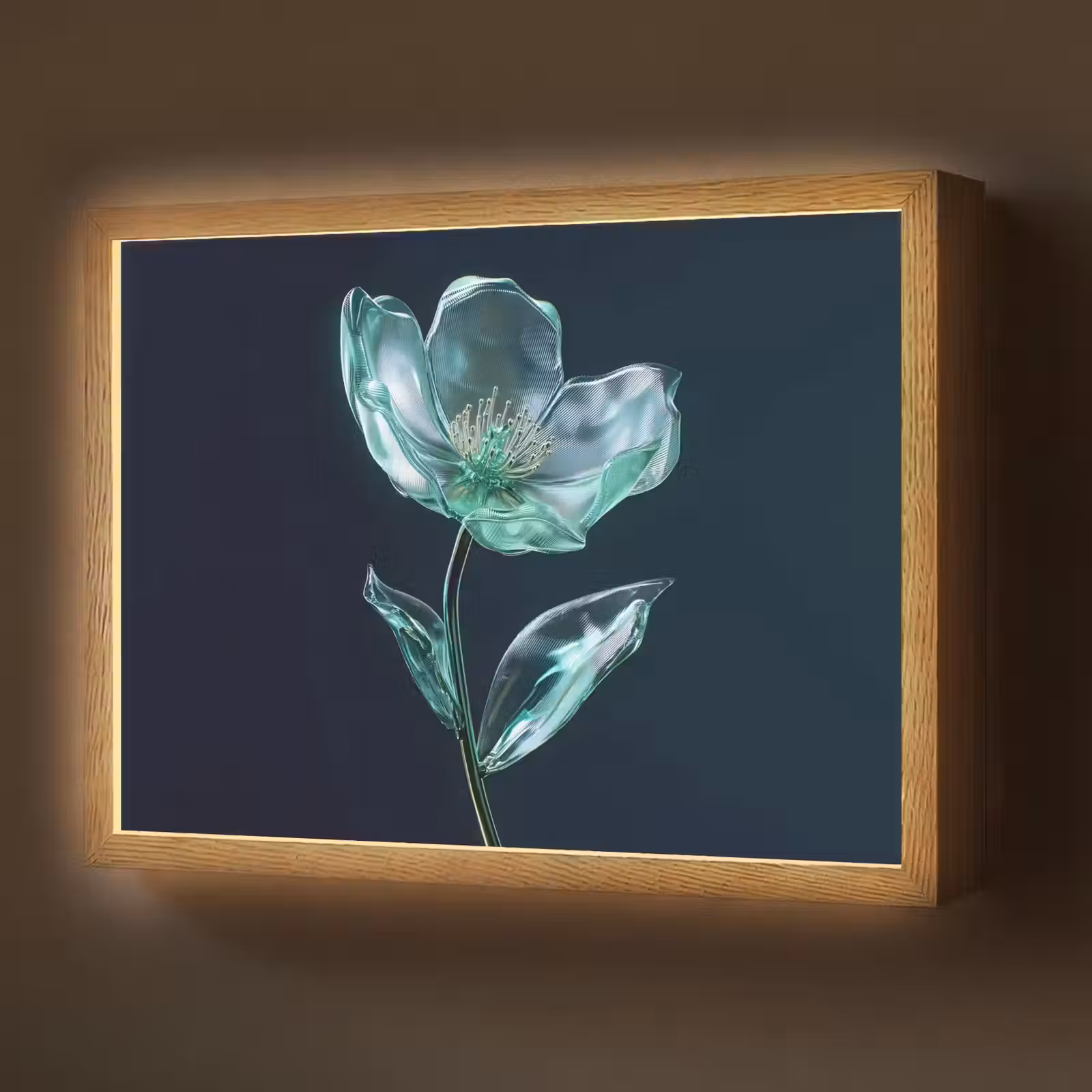 Lightbox - Wandlamp - Bladeren - Bloem - Glazen - Donkerblauw — 1