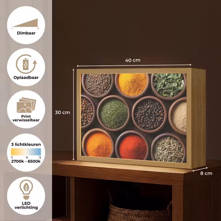 Lightbox - Wandlamp - Bakjes - Hout - Kruiden - Kleurrijk — 10