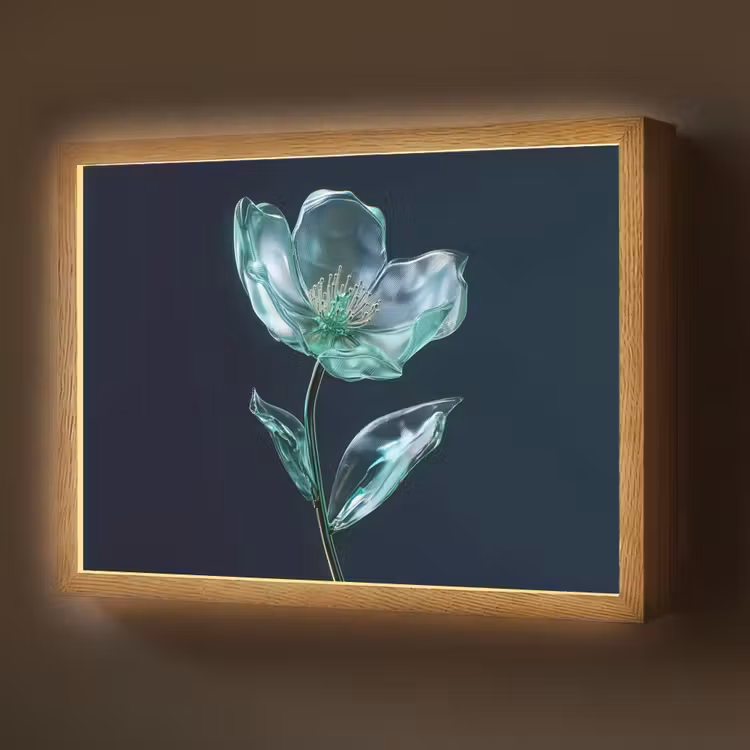 Lightbox - Wandlamp - Bladeren - Bloem - Glazen - Donkerblauw — 1