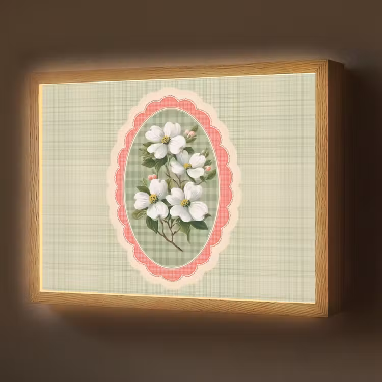 Lightbox - Wandlamp - Bloemen - Illustratie - Geruit - Groen — 1