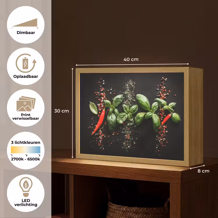 Lightbox - Wandlamp - Chilipepers - Basilicum - Blaadjes - Rood — 10