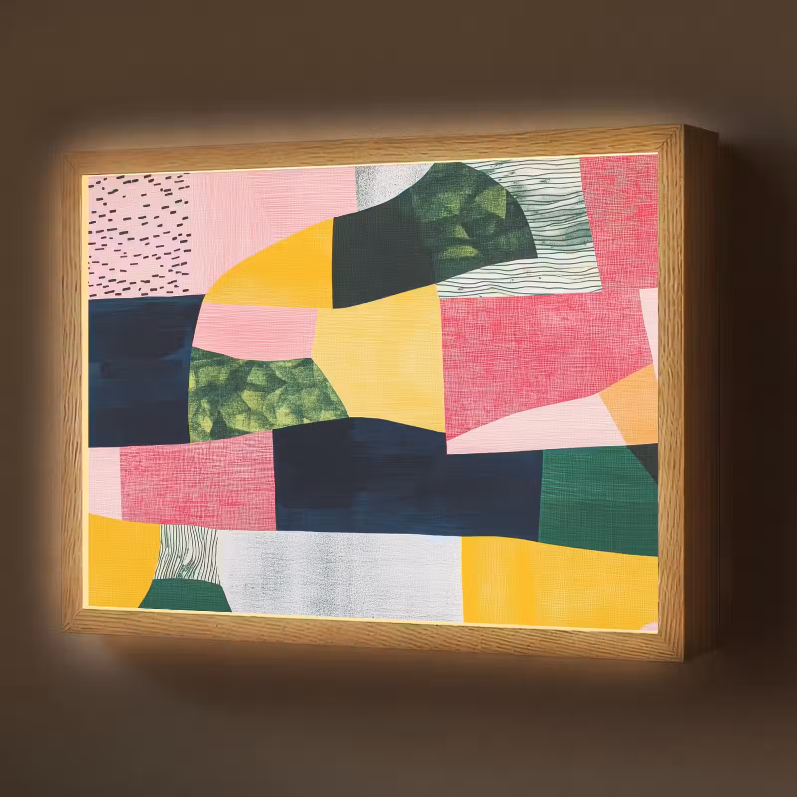 Lightbox - Wandlamp - Abstract - Roze - Lappen - Vormen - Geel — 1