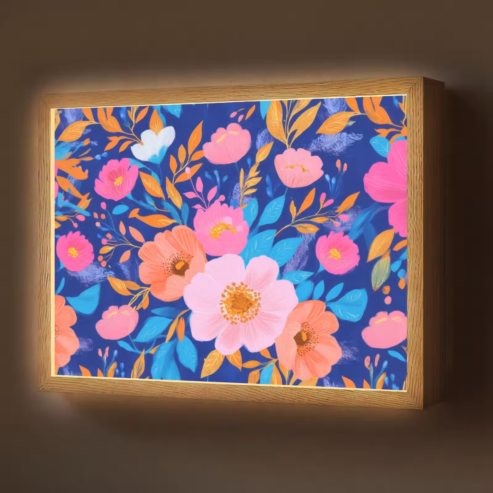 Lightbox - Wandlamp - Bloemen - Blauw - Roze — 1