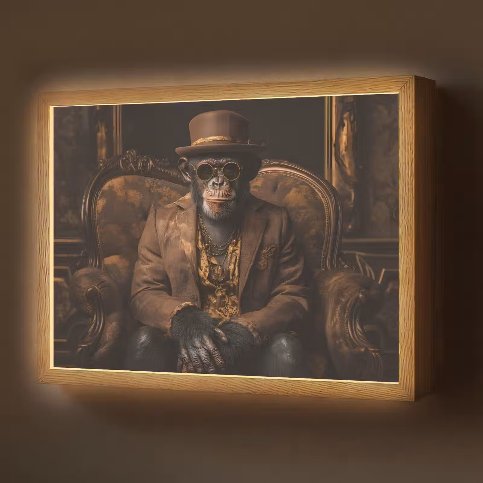 Lightbox - Wandlamp - Chimpansee - Stoel - Pak - Bruin — 1