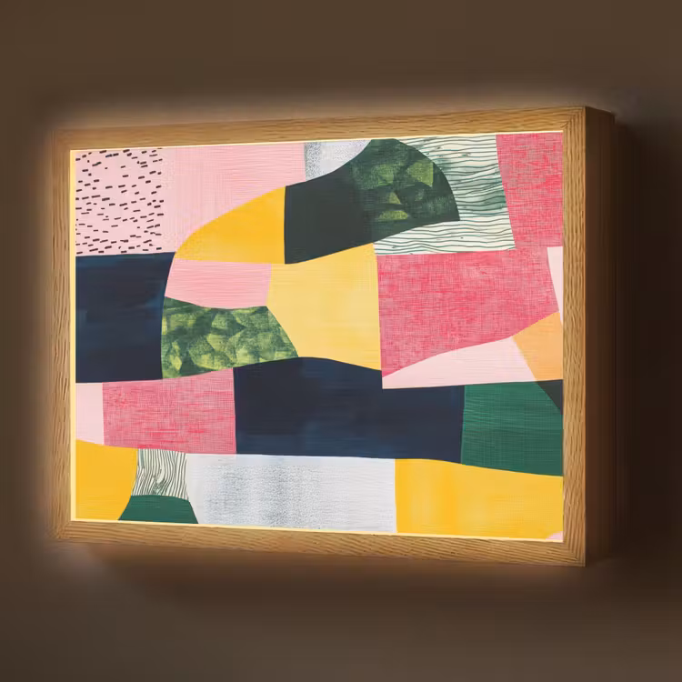 Lightbox - Wandlamp - Abstract - Roze - Lappen - Vormen - Geel — 1