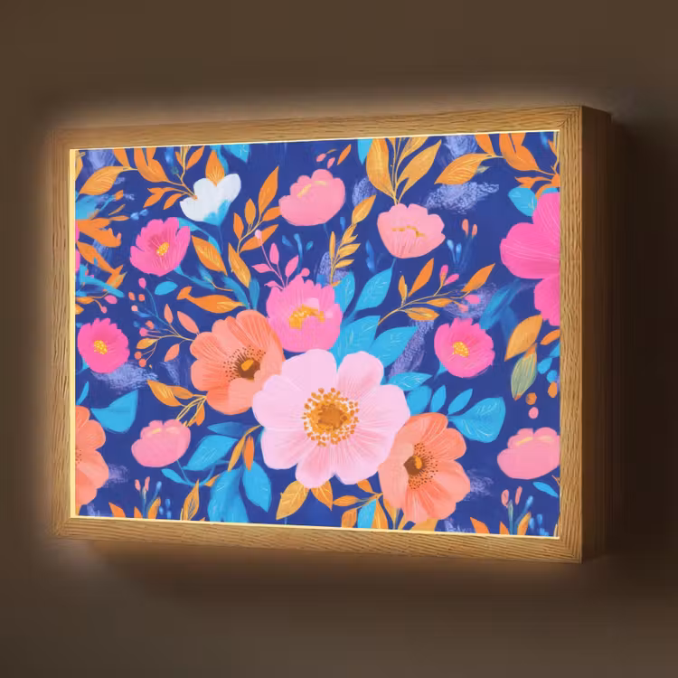 Lightbox - Wandlamp - Bloemen - Blauw - Roze — 1