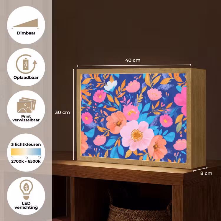 Lightbox - Wandlamp - Bloemen - Blauw - Roze — 10