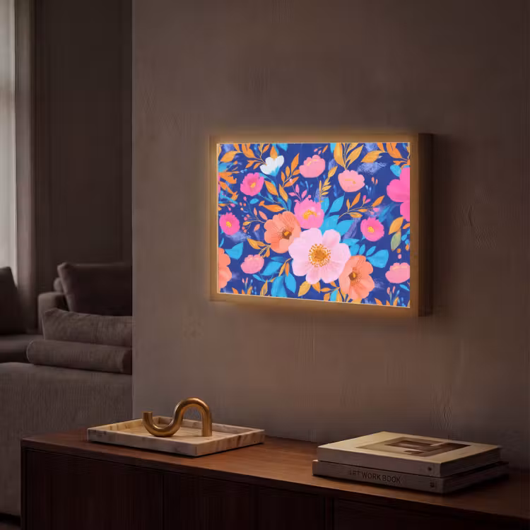 Lightbox - Wandlamp - Bloemen - Blauw - Roze — 2