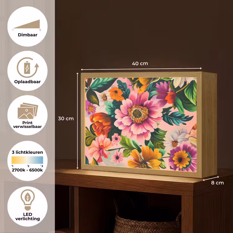 Lightbox - Wandlamp - Bloemen - Kleurrijk - Roze — 10