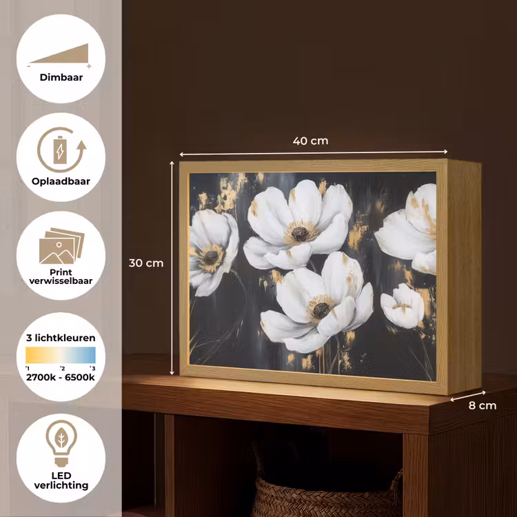 Lightbox - Wandlamp - Bloemen - Wit - Abstract — 10