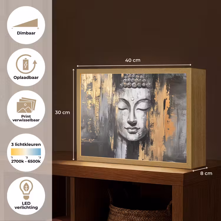 Lightbox - Wandlamp - Boedhha - Penseelstreken - Goud - Abstract — 10