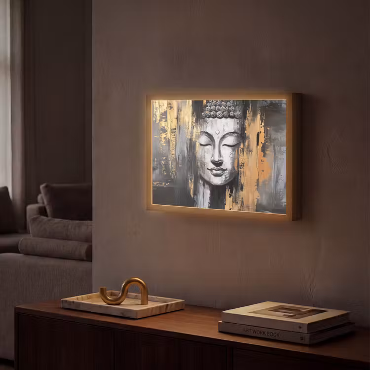 Lightbox - Wandlamp - Boedhha - Penseelstreken - Goud - Abstract — 2