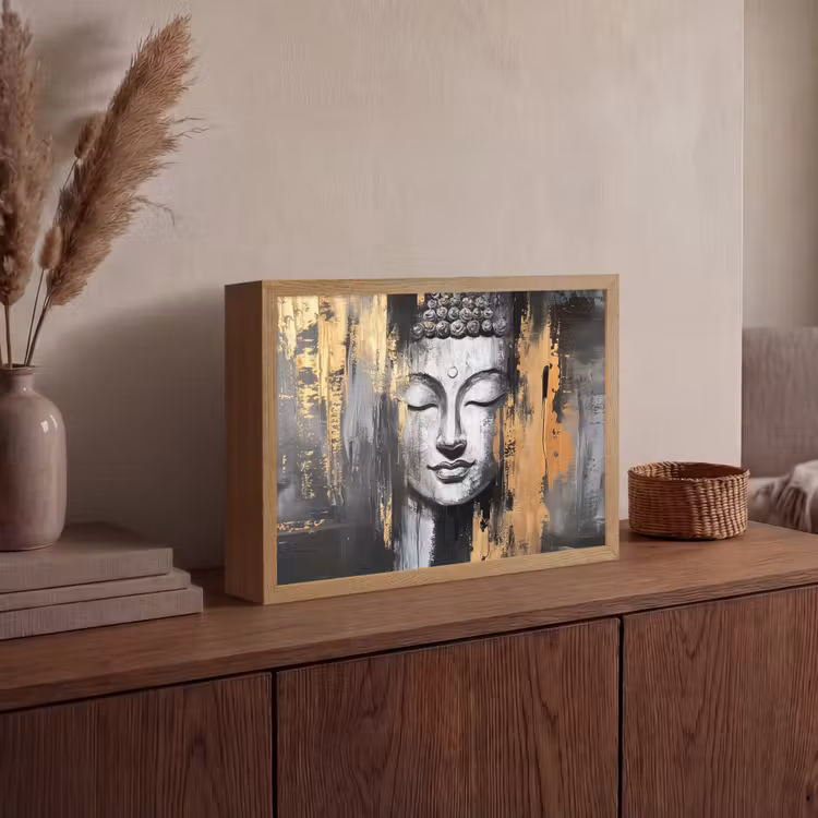 Lightbox - Wandlamp - Boedhha - Penseelstreken - Goud - Abstract — 4