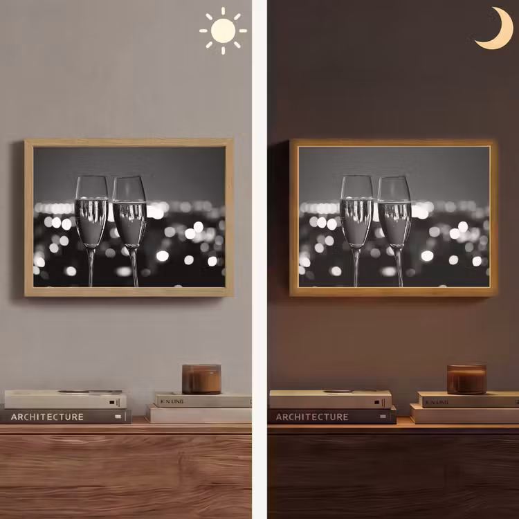 Lightbox - Wandlamp - Bubbels - Proosten - Champagneglazen - Stadslichten — 6