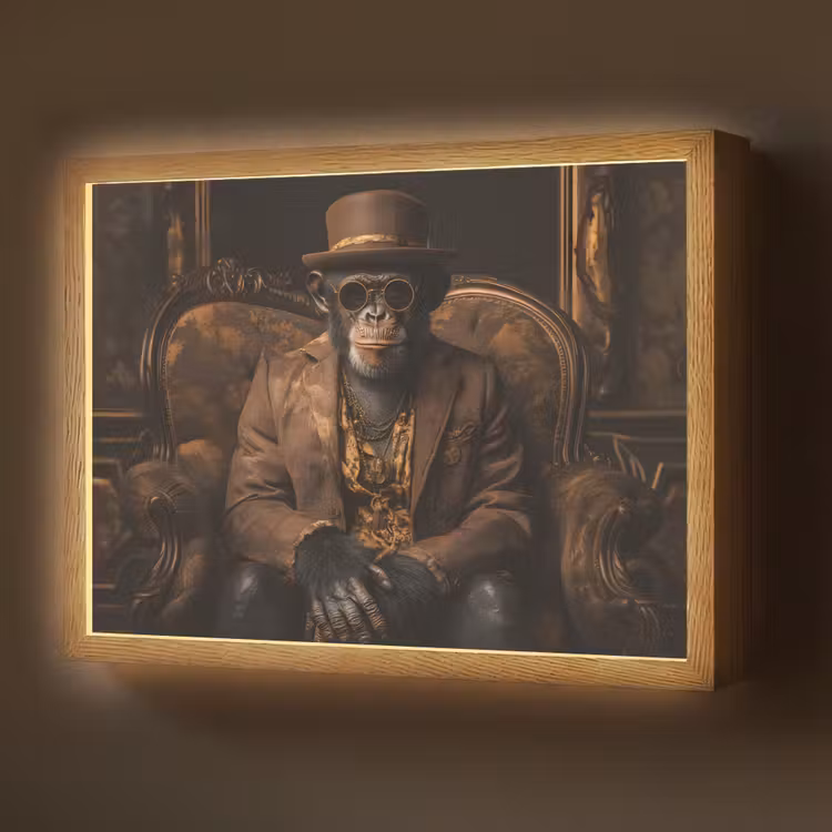 Lightbox - Wandlamp - Chimpansee - Stoel - Pak - Bruin — 1