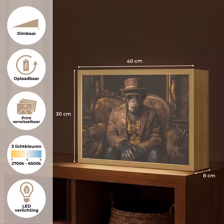 Lightbox - Wandlamp - Chimpansee - Stoel - Pak - Bruin — 10