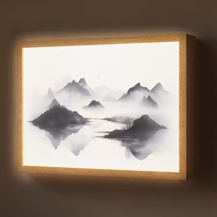 Lightbox - Wandlamp - Bergen - Mistig - Water - Wit — 1