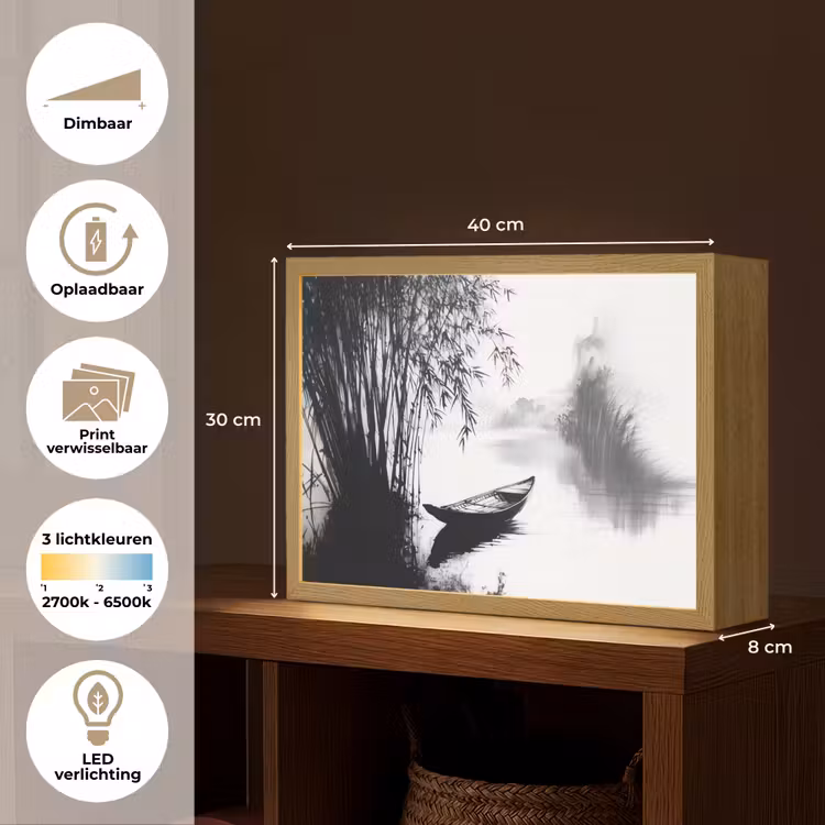 Lightbox - Wandlamp - Boot - Rivier - Bamboe - Wit — 10