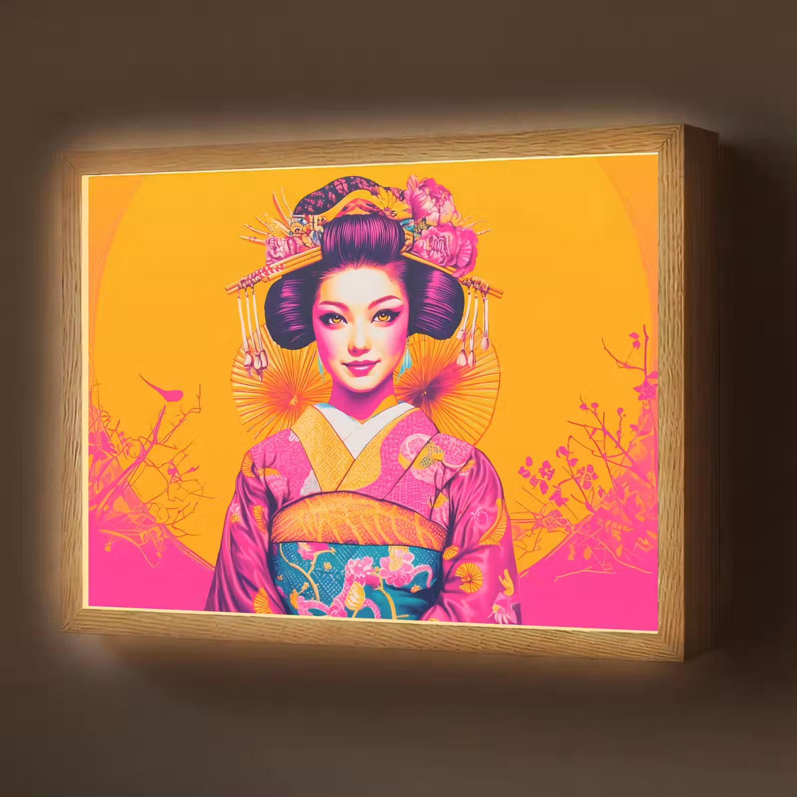 Lightbox - Wandlamp - Bloemen - Vrouw - Kimono - Roze — 1