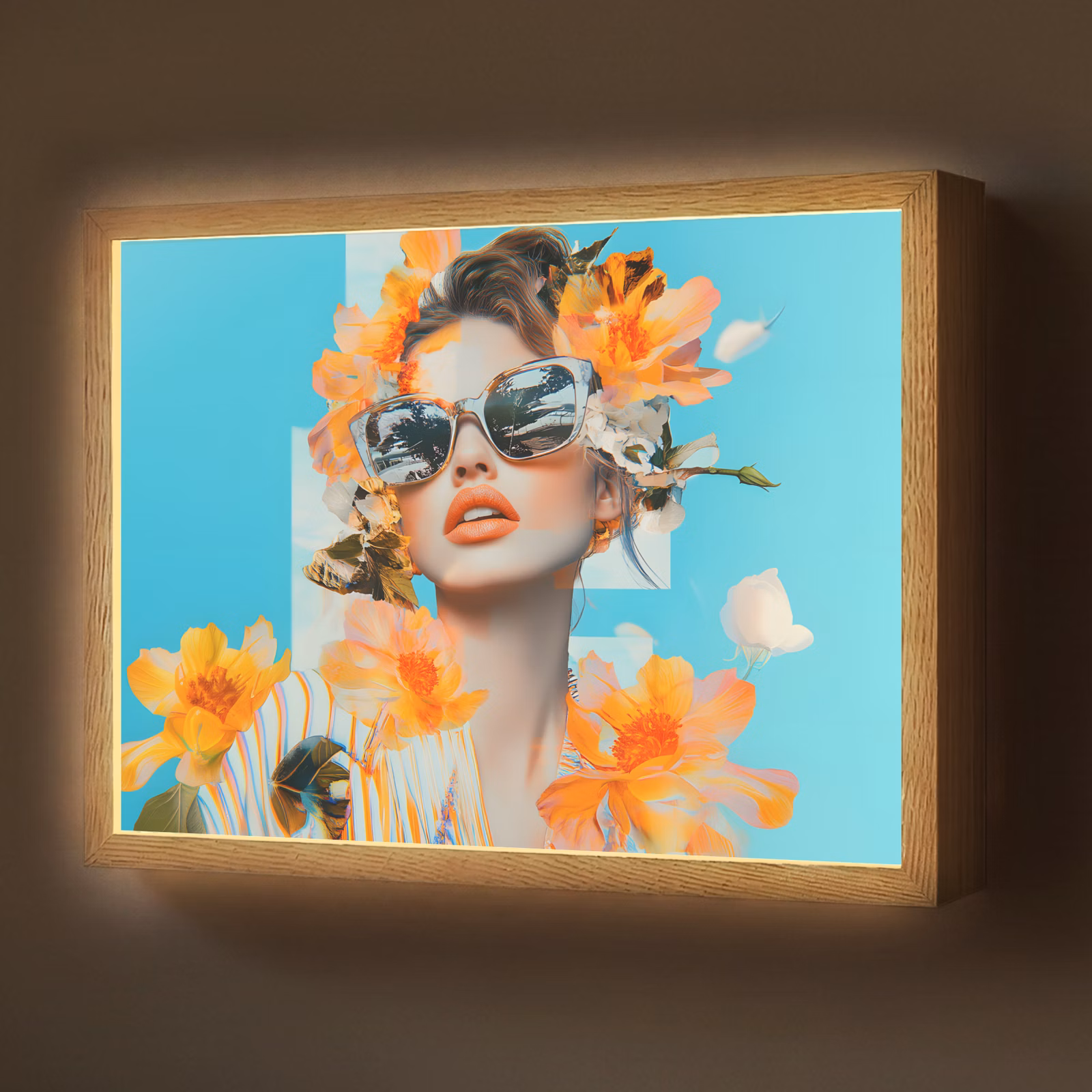 Lightbox - Wandlamp - Bloemen - Vrouw - Zonnebril - Blauw — 1