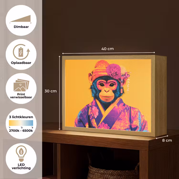 Lightbox - Wandlamp - Aap - Kimono - Bloemen - Hoofdtooi — 10