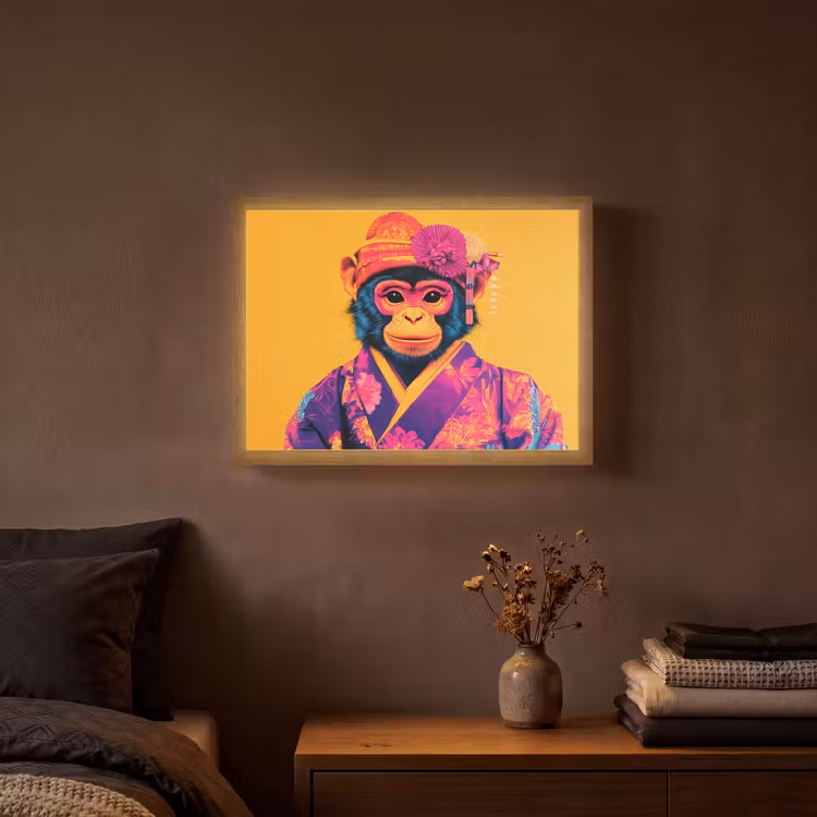 Lightbox - Wandlamp - Aap - Kimono - Bloemen - Hoofdtooi — 3