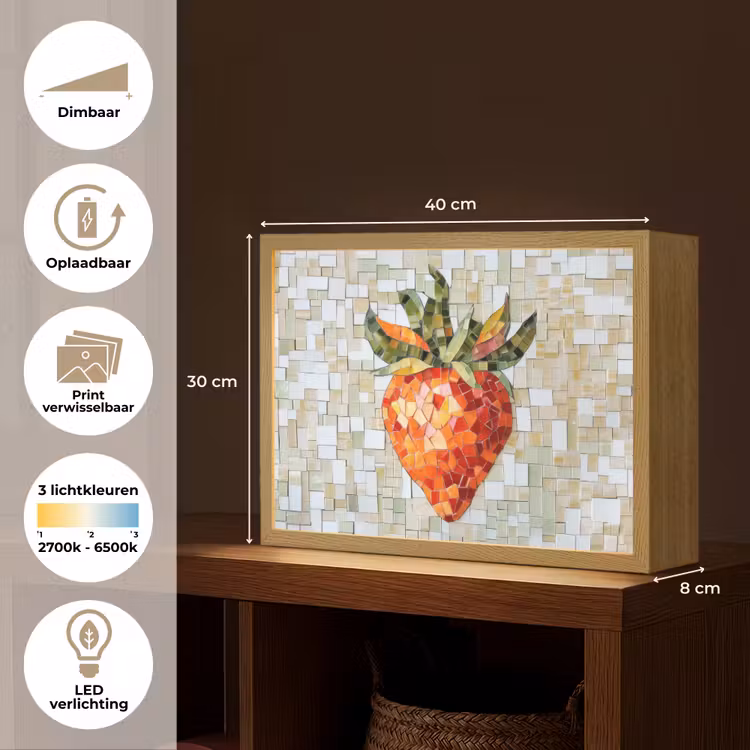 Lightbox - Wandlamp - Aardbei - Rood - Mozaïek - Fruit — 10