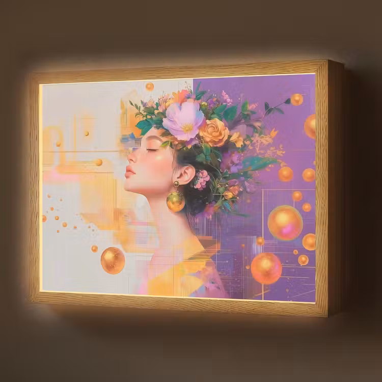 Lightbox - Wandlamp - Abstract - Vrouw - Bloemenkroon - Goud — 1