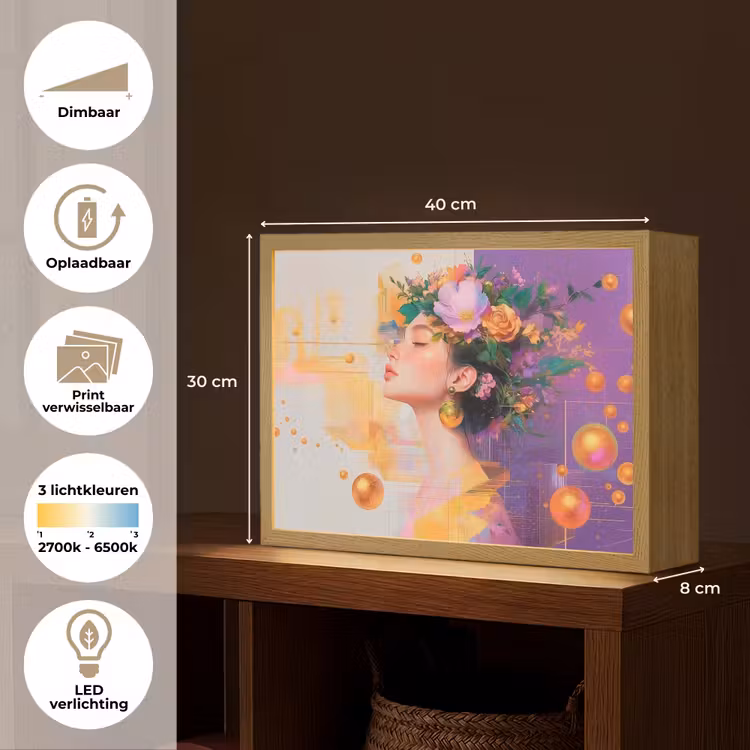 Lightbox - Wandlamp - Abstract - Vrouw - Bloemenkroon - Goud — 10