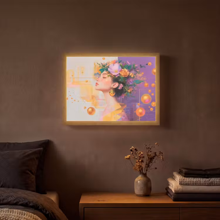 Lightbox - Wandlamp - Abstract - Vrouw - Bloemenkroon - Goud — 3