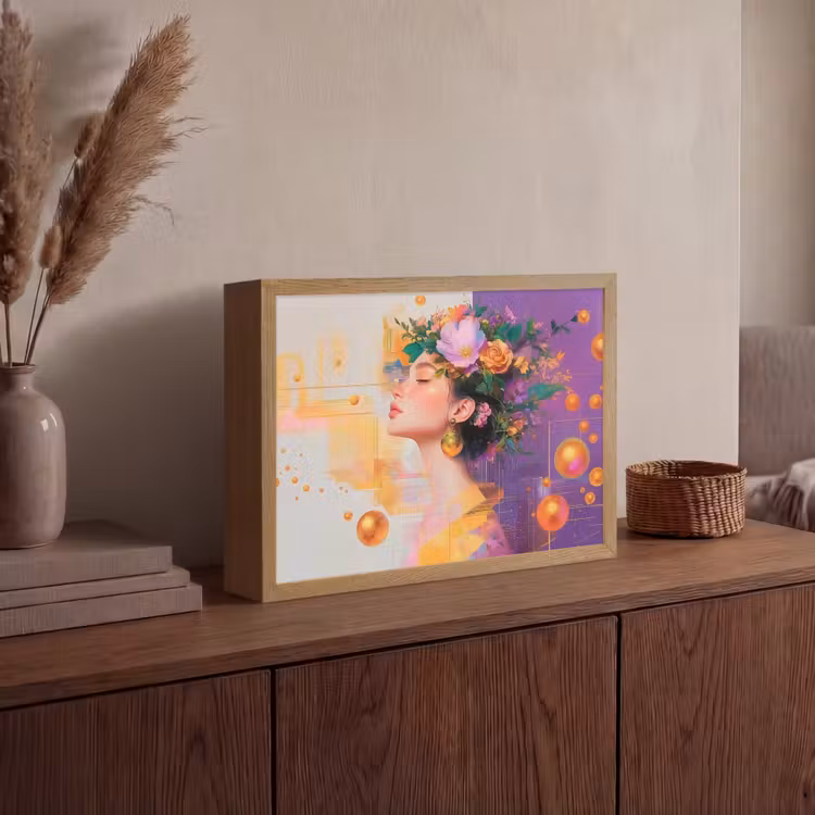 Lightbox - Wandlamp - Abstract - Vrouw - Bloemenkroon - Goud — 4