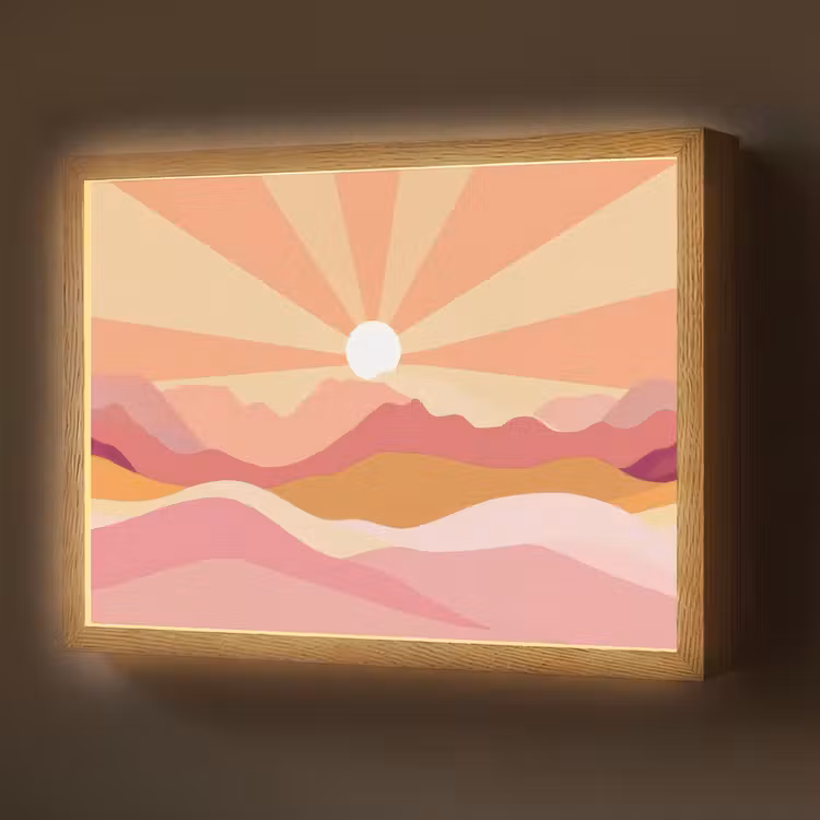 Lightbox - Wandlamp - Bergen - Abstract - Zonnestralen - Roze — 1