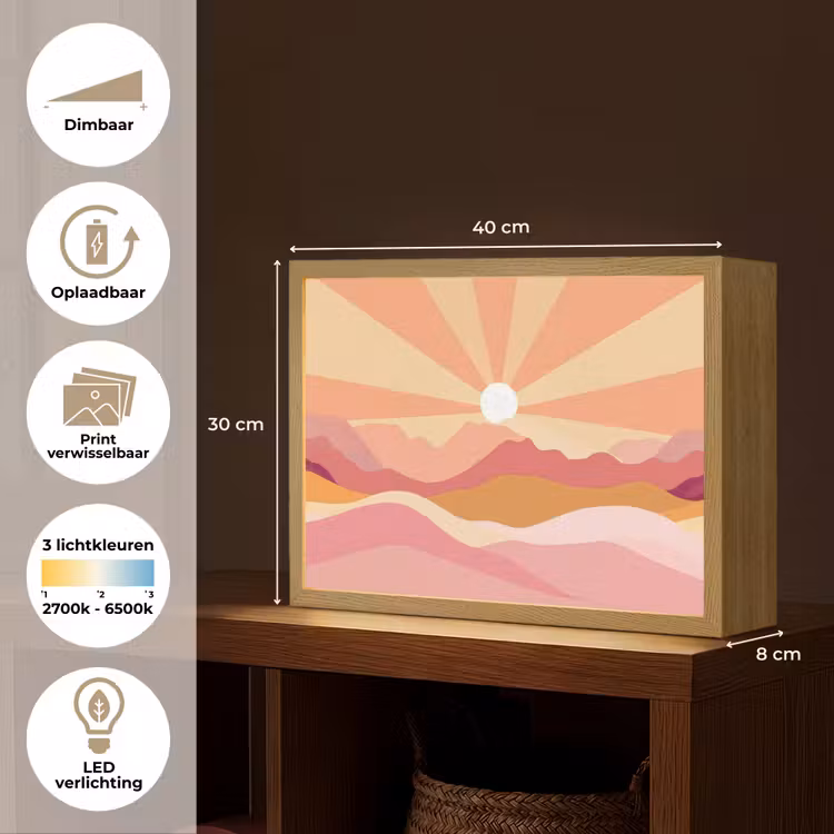 Lightbox - Wandlamp - Bergen - Abstract - Zonnestralen - Roze — 10