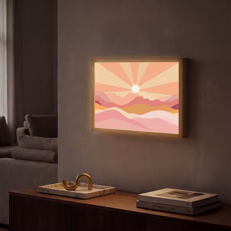 Lightbox - Wandlamp - Bergen - Abstract - Zonnestralen - Roze — 2