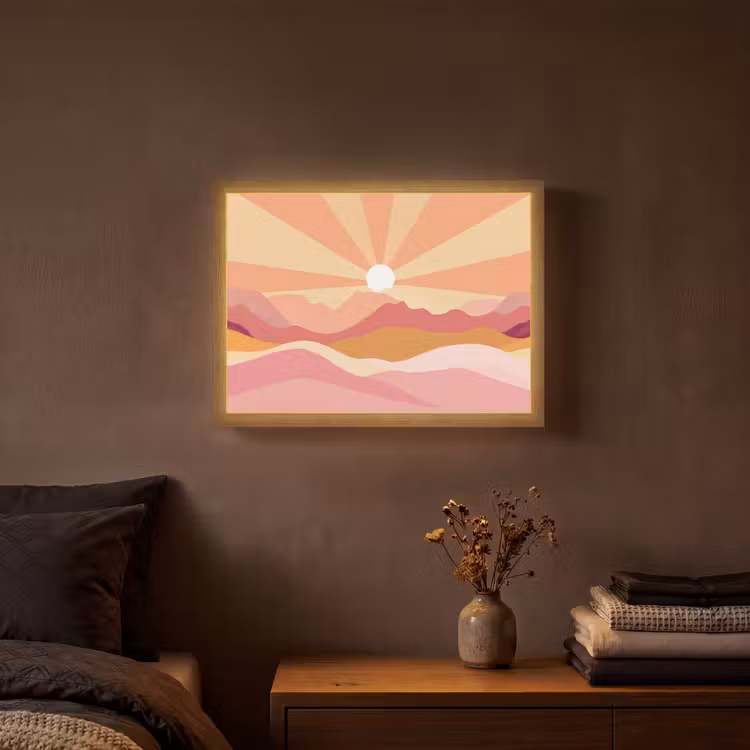 Lightbox - Wandlamp - Bergen - Abstract - Zonnestralen - Roze — 3