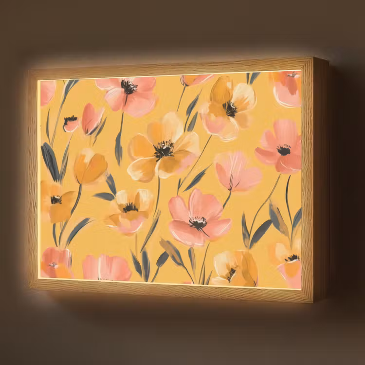 Lightbox - Wandlamp - Bloemen - Geschilderd - Geel — 1