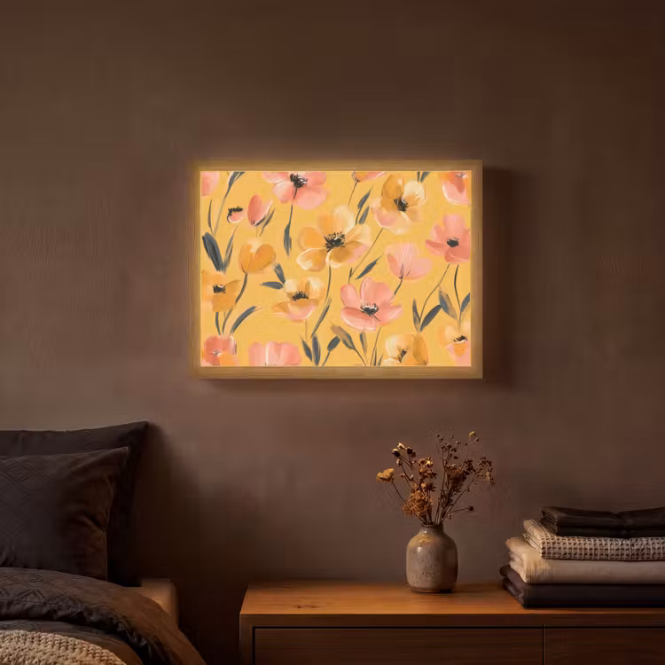 Lightbox - Wandlamp - Bloemen - Geschilderd - Geel — 3