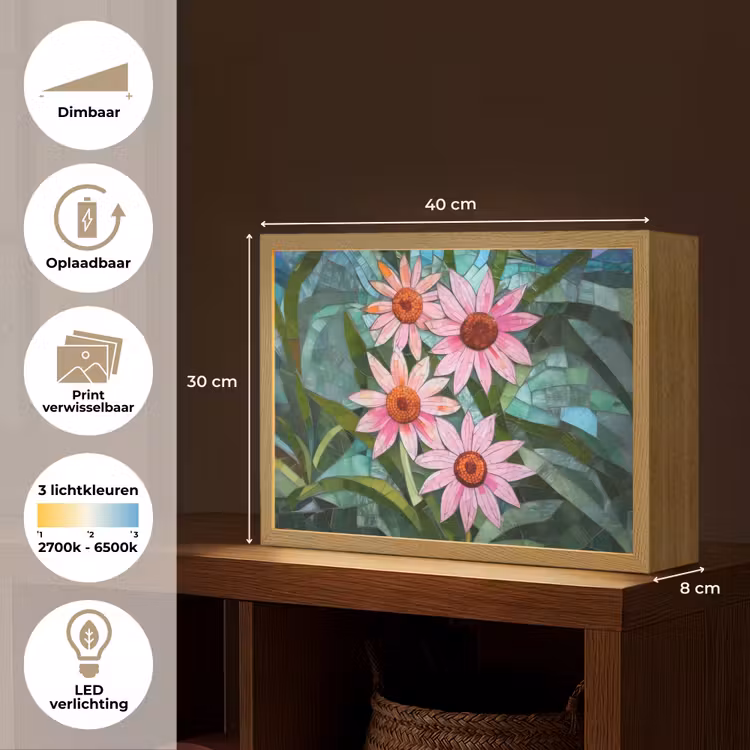 Lightbox - Wandlamp - Bloemen - Roze - Glasmozaïek — 10
