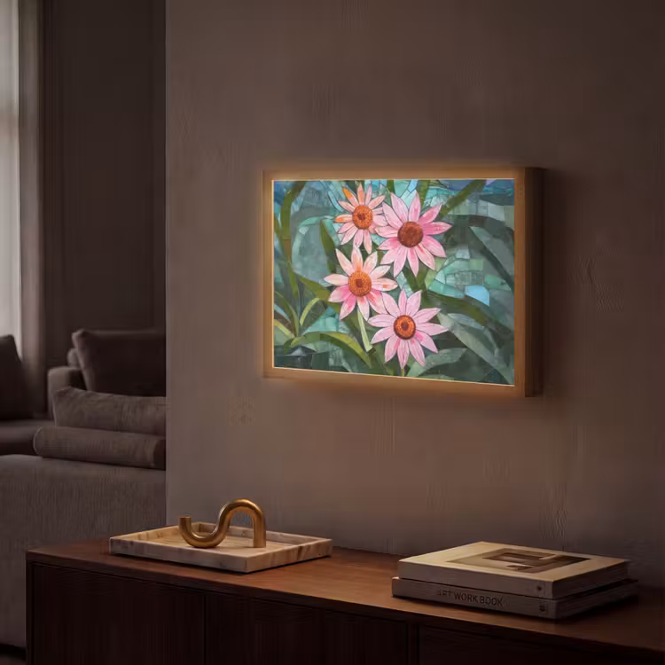 Lightbox - Wandlamp - Bloemen - Roze - Glasmozaïek — 2