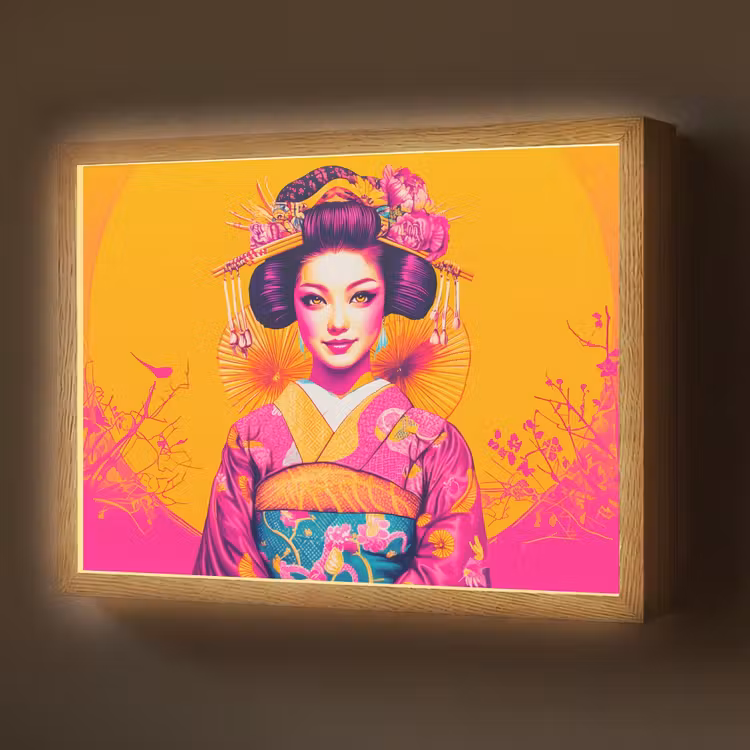 Lightbox - Wandlamp - Bloemen - Vrouw - Kimono - Roze — 1