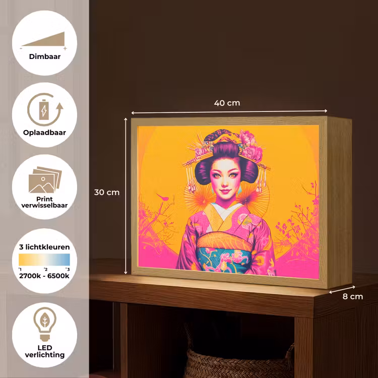 Lightbox - Wandlamp - Bloemen - Vrouw - Kimono - Roze — 10