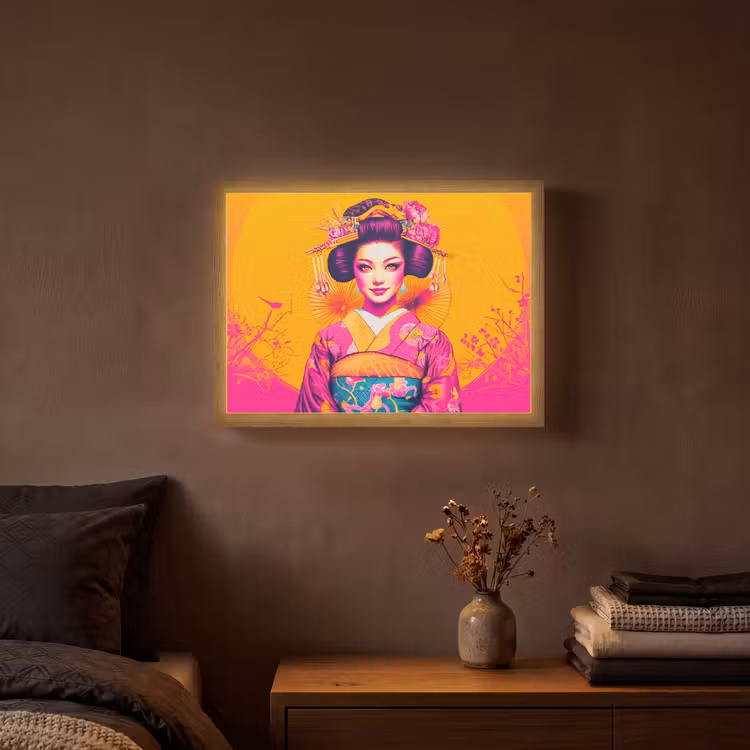 Lightbox - Wandlamp - Bloemen - Vrouw - Kimono - Roze — 3