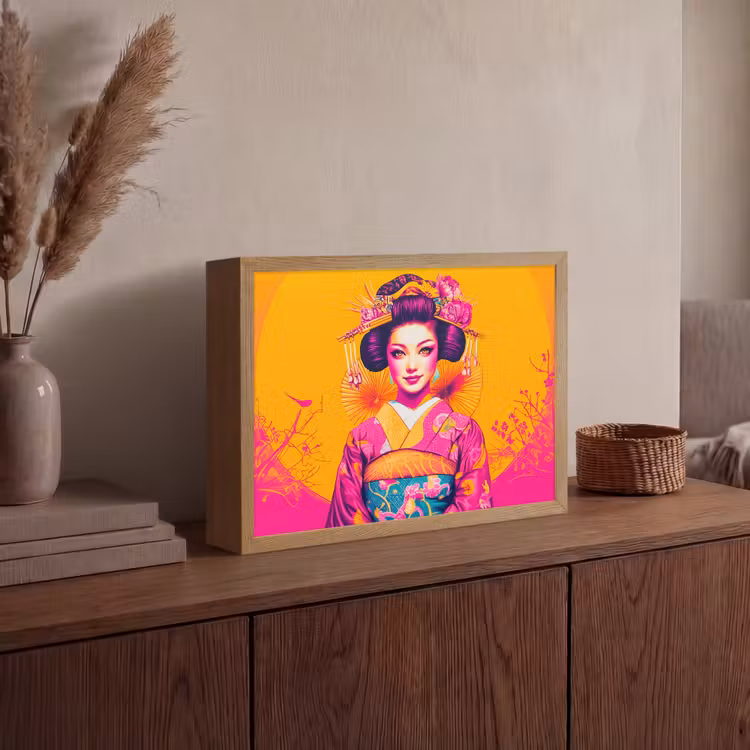 Lightbox - Wandlamp - Bloemen - Vrouw - Kimono - Roze — 4