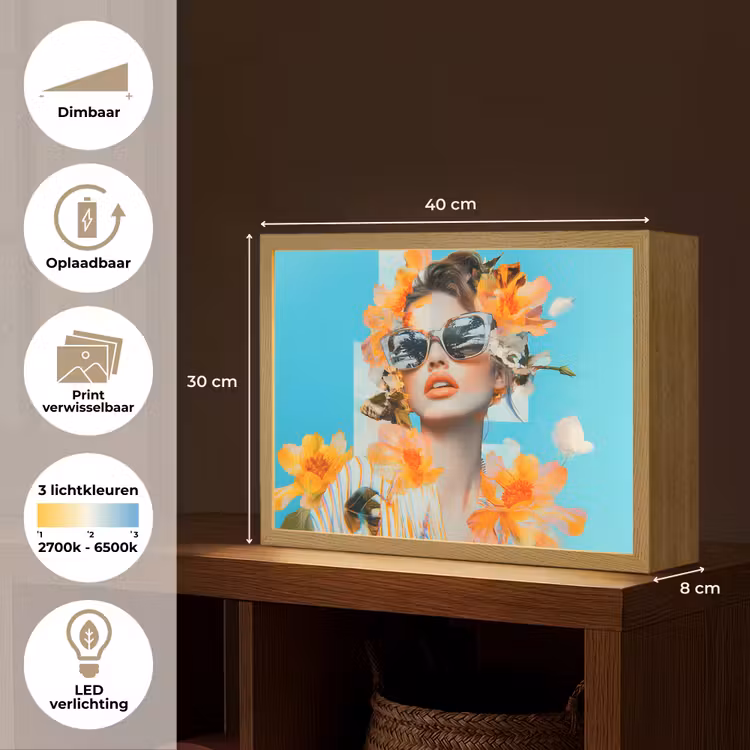Lightbox - Wandlamp - Bloemen - Vrouw - Zonnebril - Blauw — 10