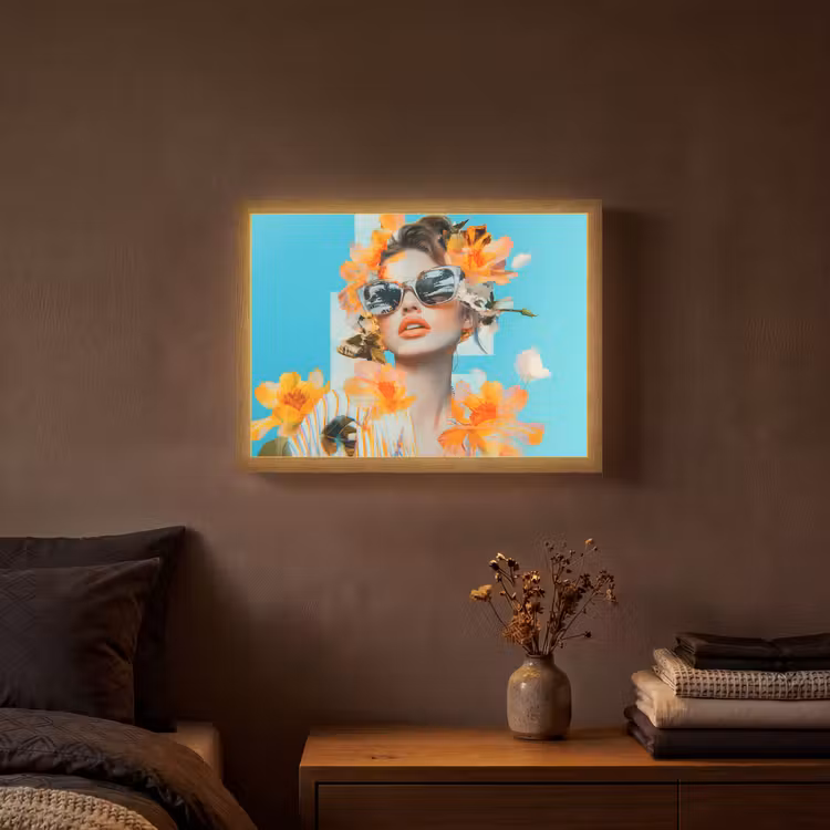 Lightbox - Wandlamp - Bloemen - Vrouw - Zonnebril - Blauw — 3