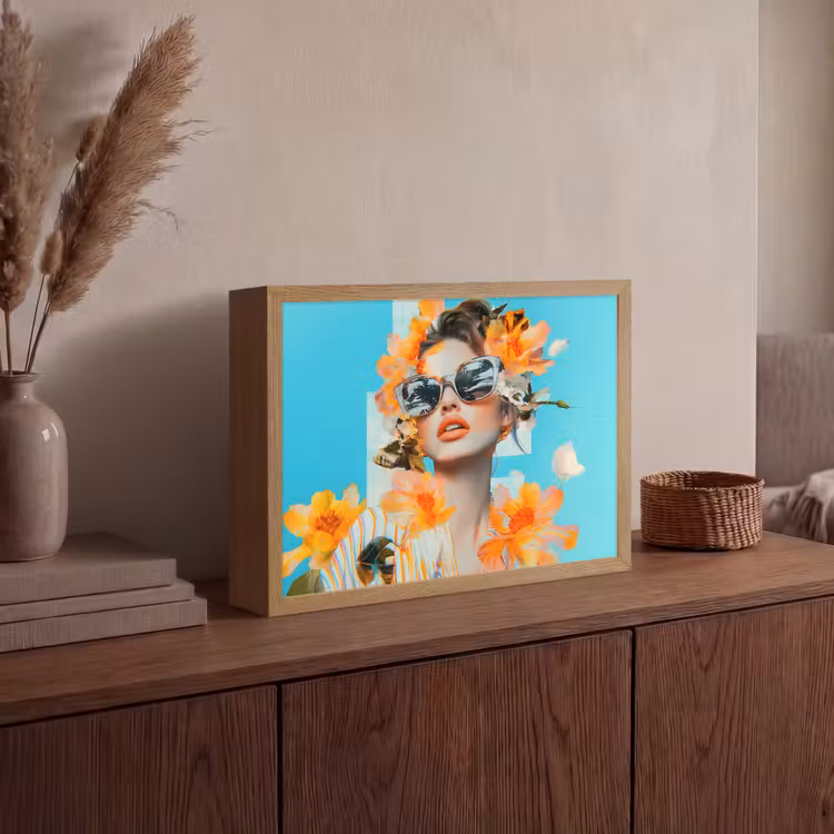 Lightbox - Wandlamp - Bloemen - Vrouw - Zonnebril - Blauw — 4